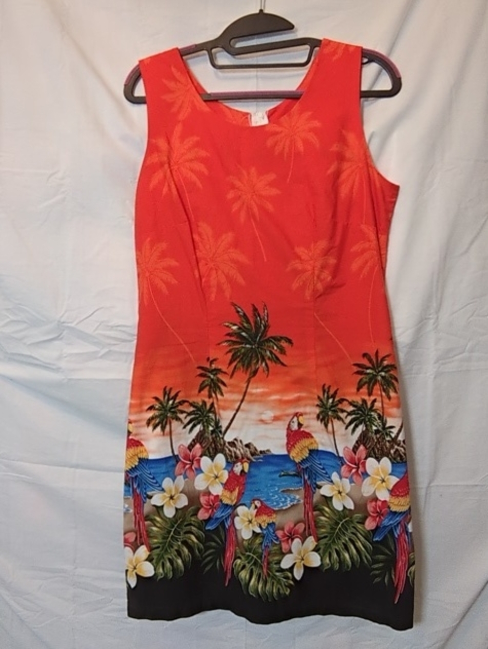 Vintage Red Parrot & Palm Print Mini Dress